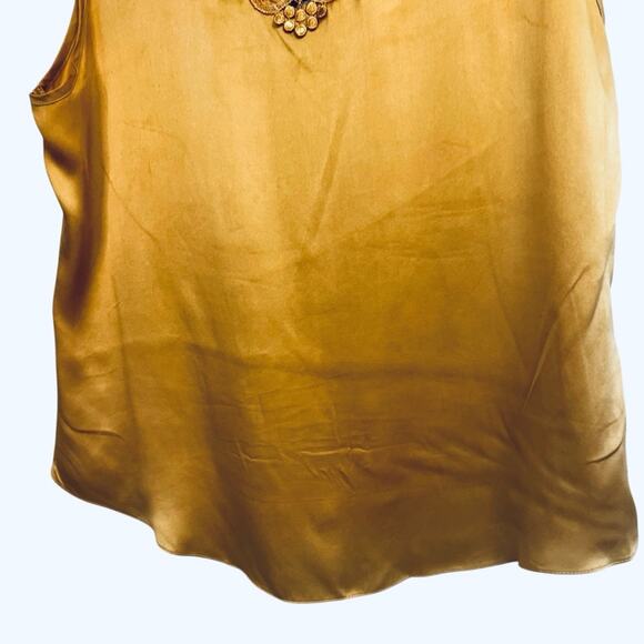 100% Silk Vintage Embroidered Gold Sleeveless Tank Top, Size Small - Picture 5 of 5